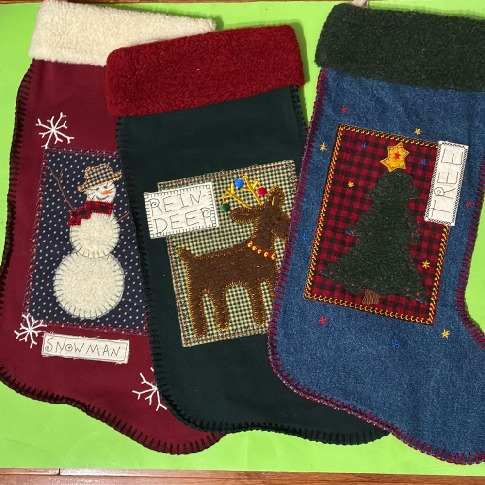 Blanket Stitched Denim Stocking Trio